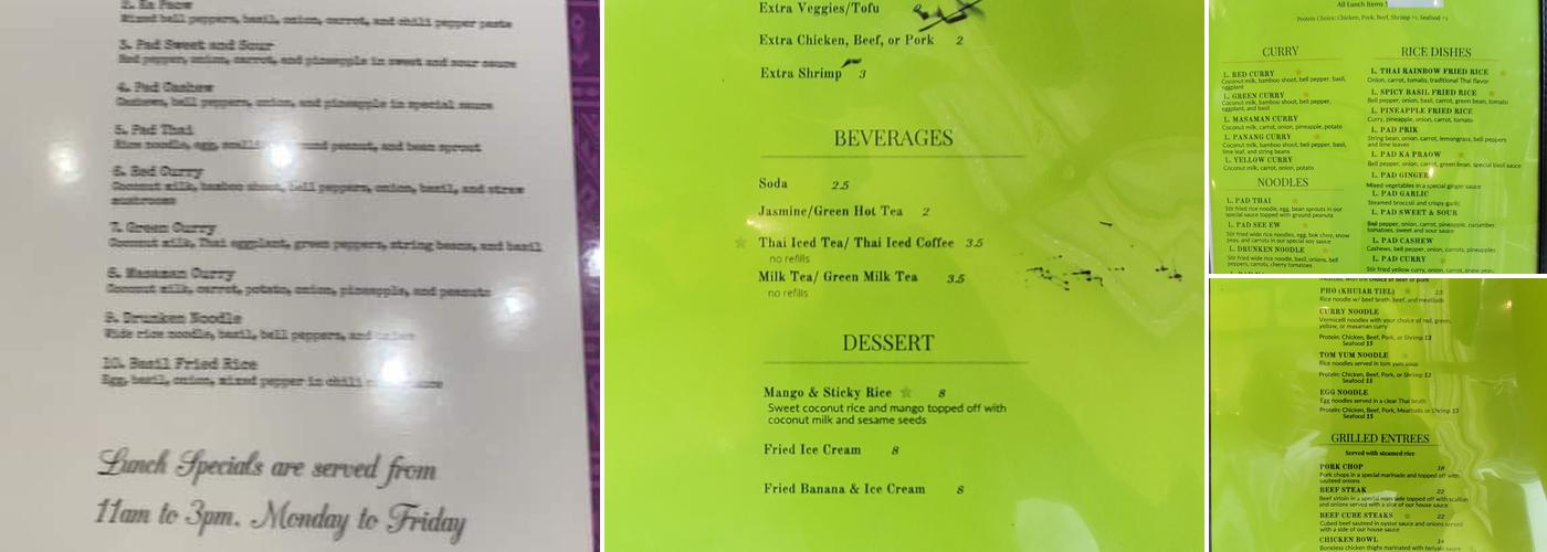 Thai Rainbow Menu