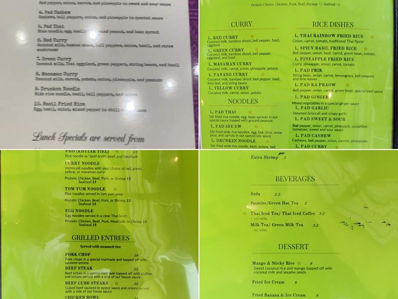 Thai Rainbow Menu