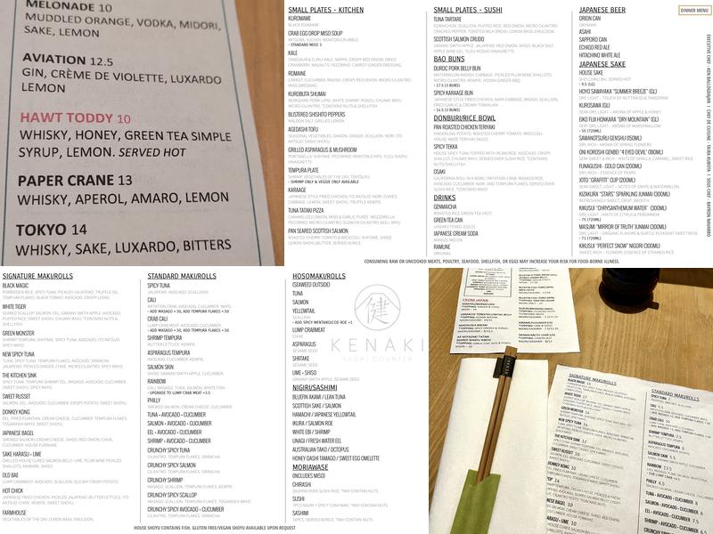 KENAKI Sushi Counter Menu