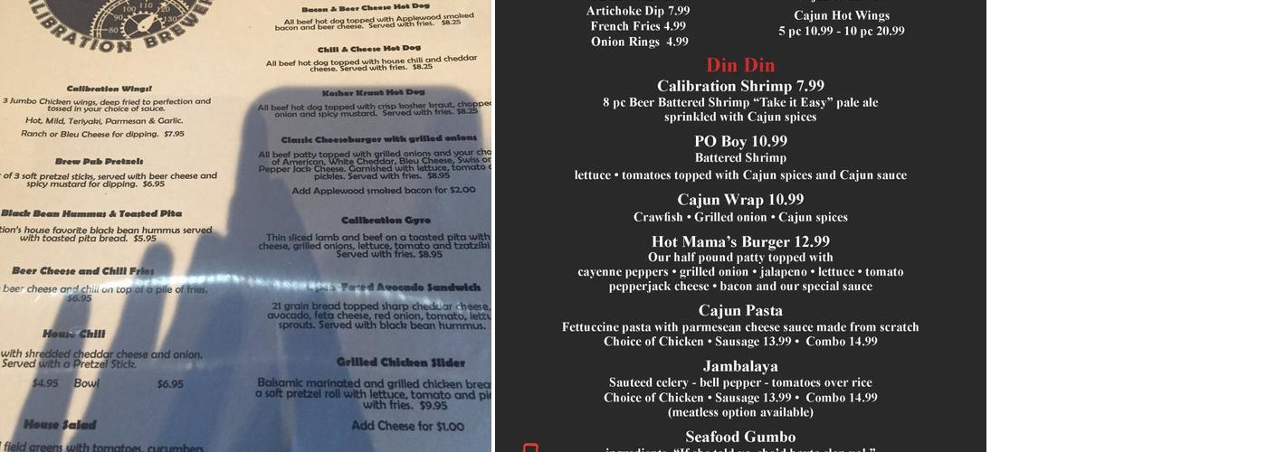 Calibration Brewery Menu