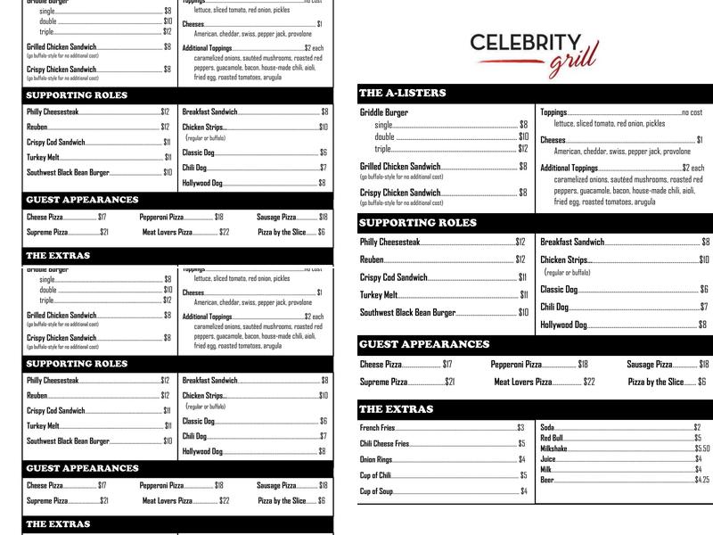 Celebrity Grill Menu