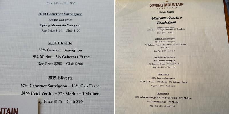 Spring Mountain Vineyard Menu