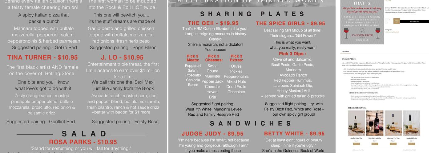 Cannon River Winery + Kitchen Menu