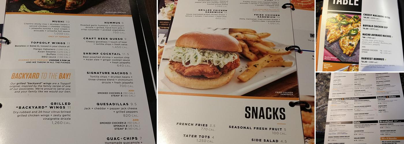 Topgolf Birmingham Menu