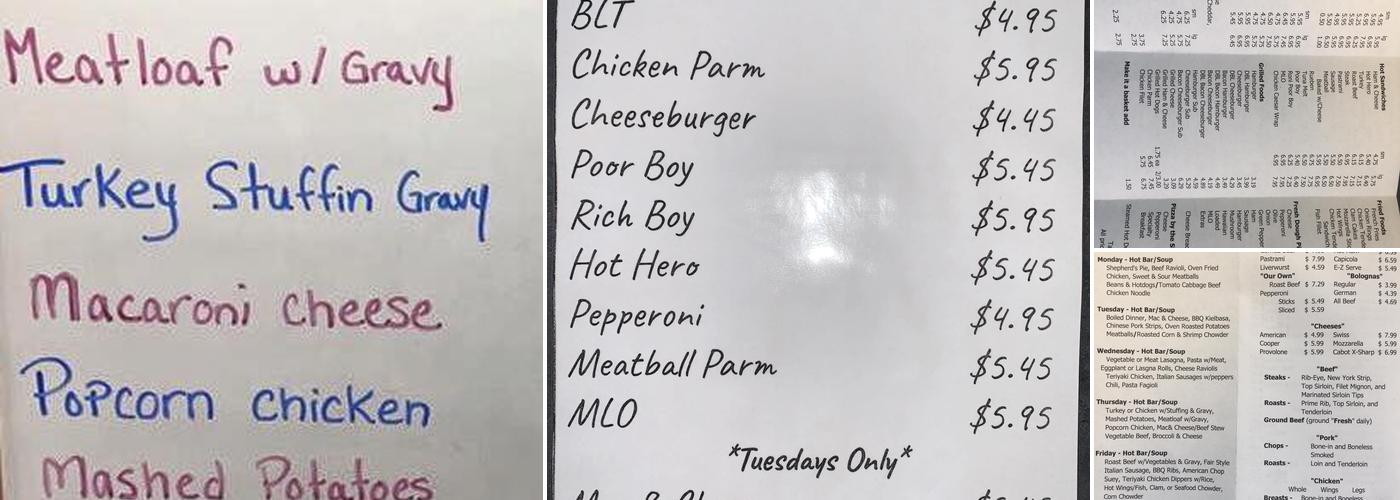 Moran's Market Menu