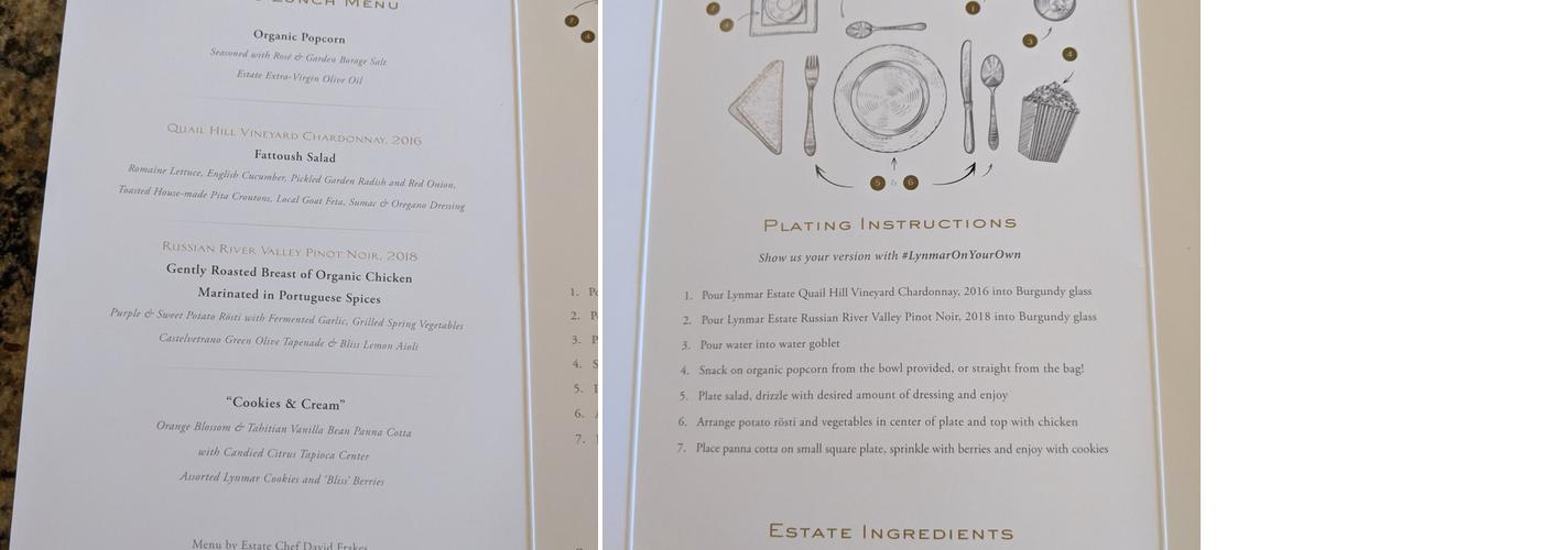 Lynmar Estate Winery Menu