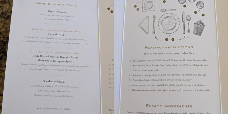 Lynmar Estate Winery Menu