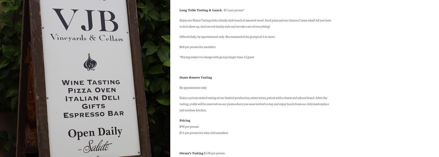 VJB Vineyard & Cellars Menu