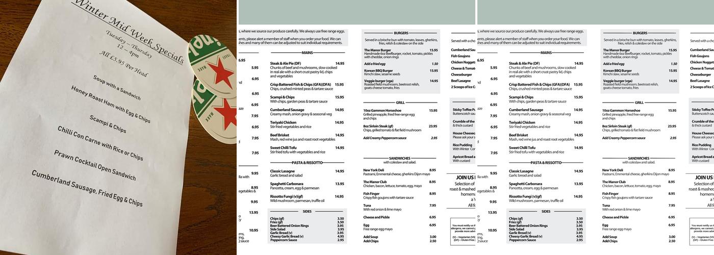 The Manor Inn, St Bees Menu