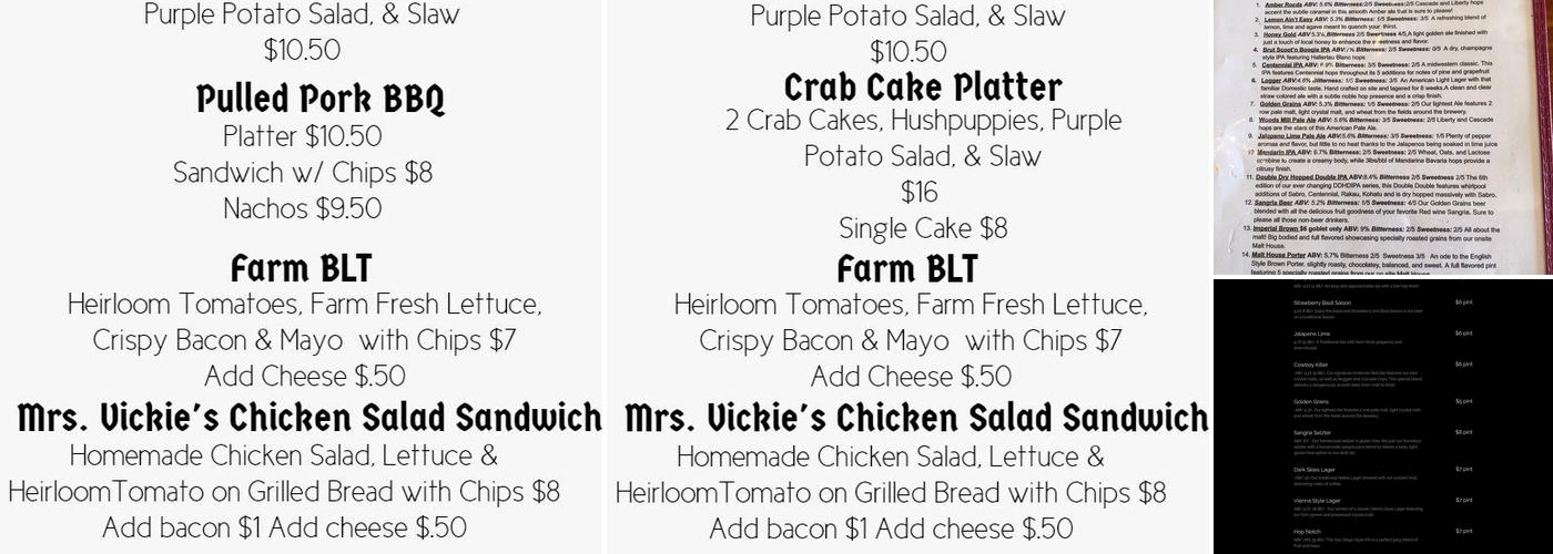 Wood Ridge Farm Brewery Menu