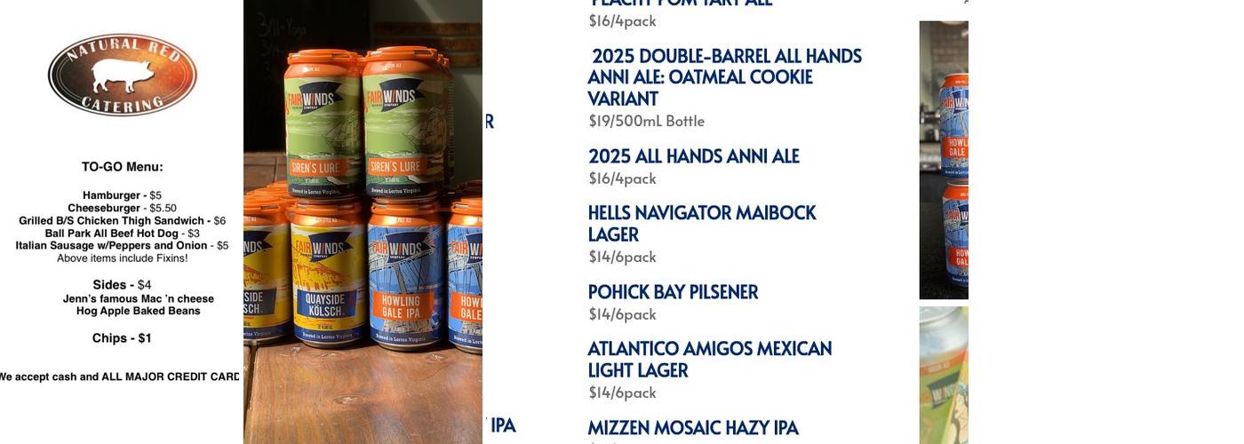 Fair Winds Brewing Company Menu