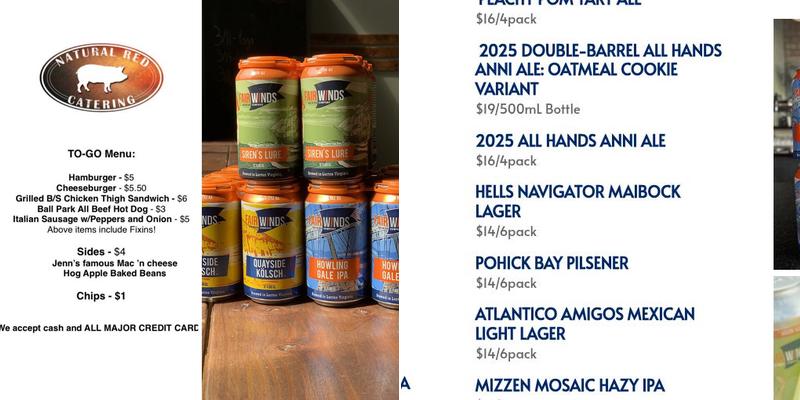 Fair Winds Brewing Company Menu
