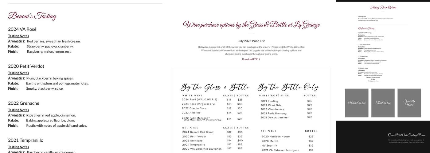 The Winery at La Grange Menu