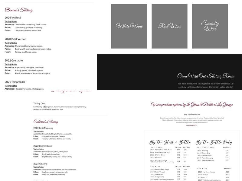 The Winery at La Grange Menu