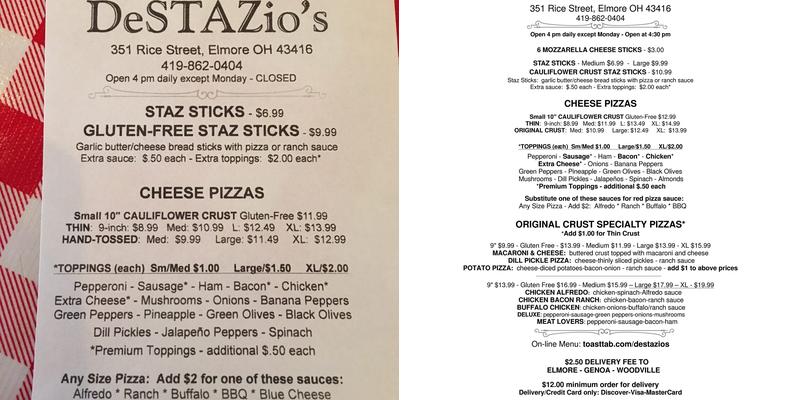 DeStazios LLC Menu