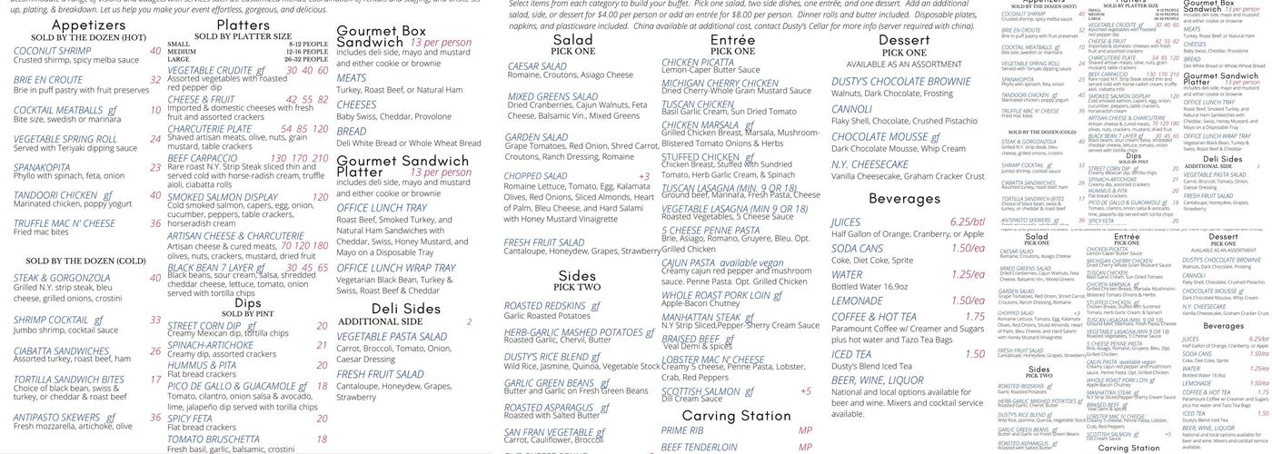 Dusty's Cellar & Wine Bar Menu