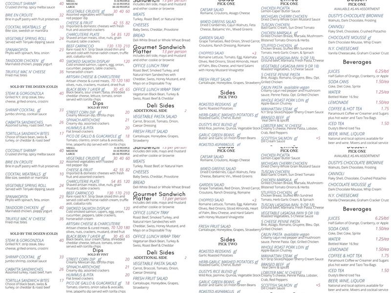 Dusty's Cellar & Wine Bar Menu