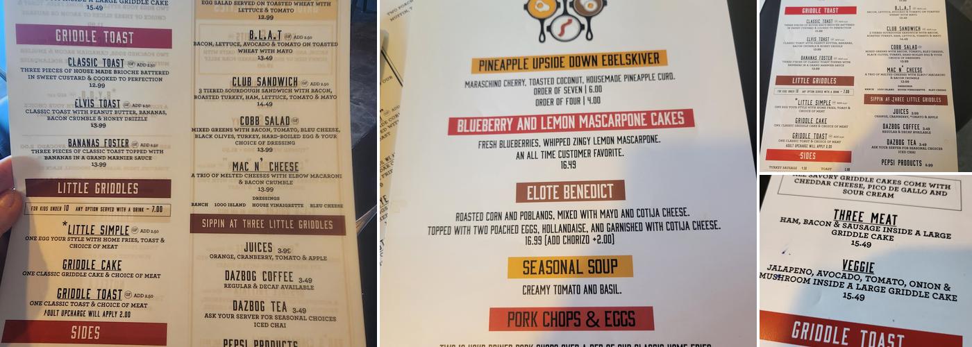 Three Little Griddles Menu