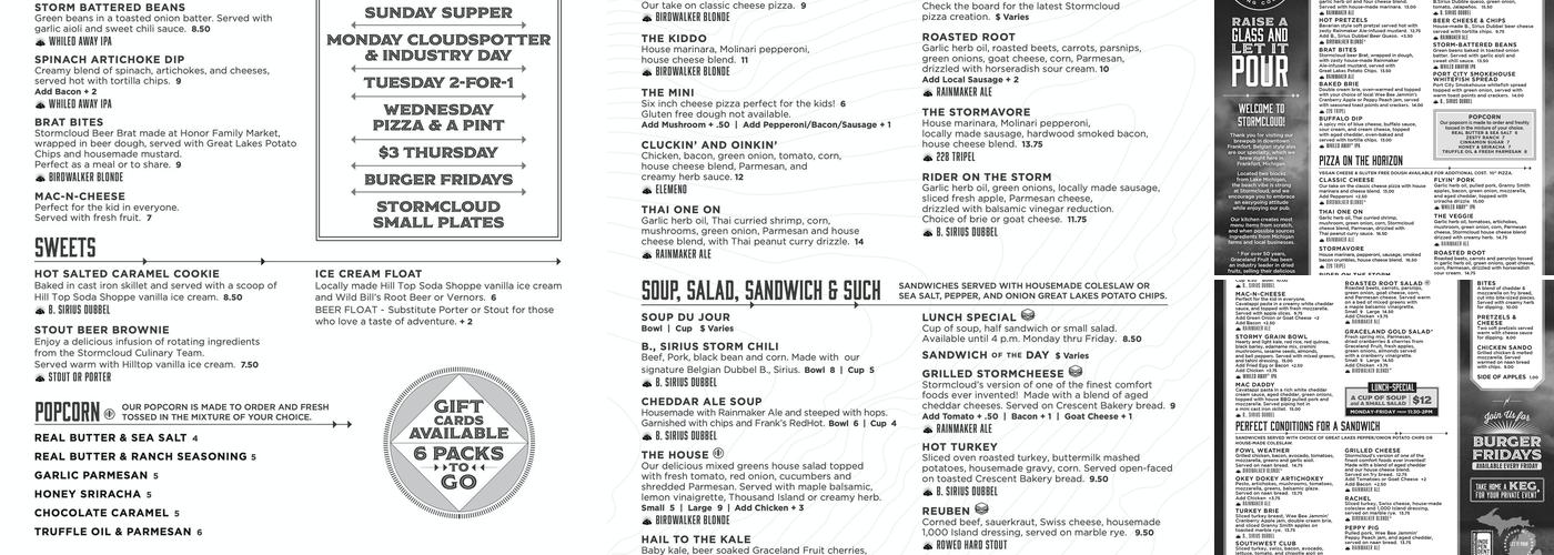 Stormcloud Brewing Company Menu