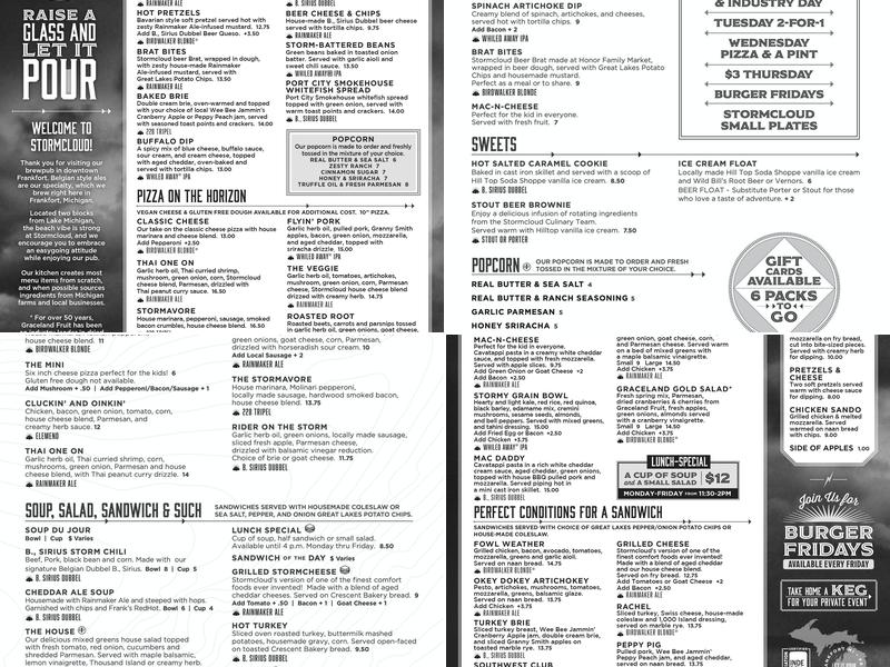 Stormcloud Brewing Company Menu