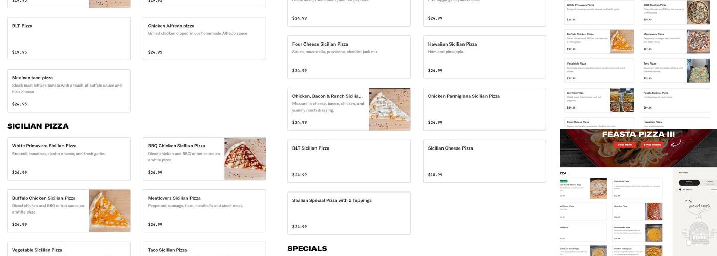 Feasta Pizza III Menu