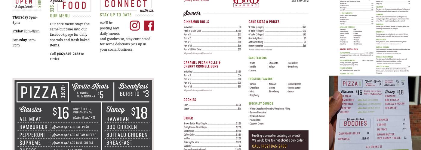 Red Bird Bakery Menu