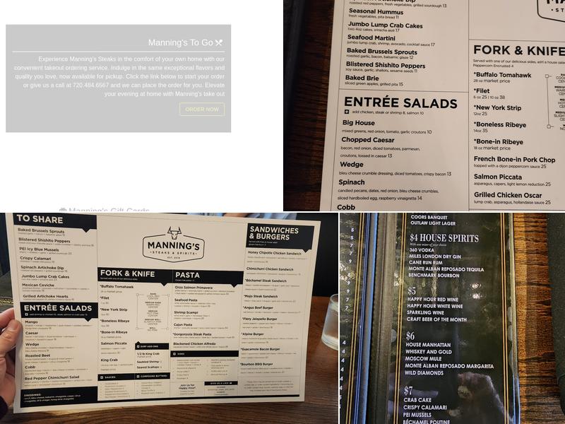 Manning's Steaks and Spirits Menu