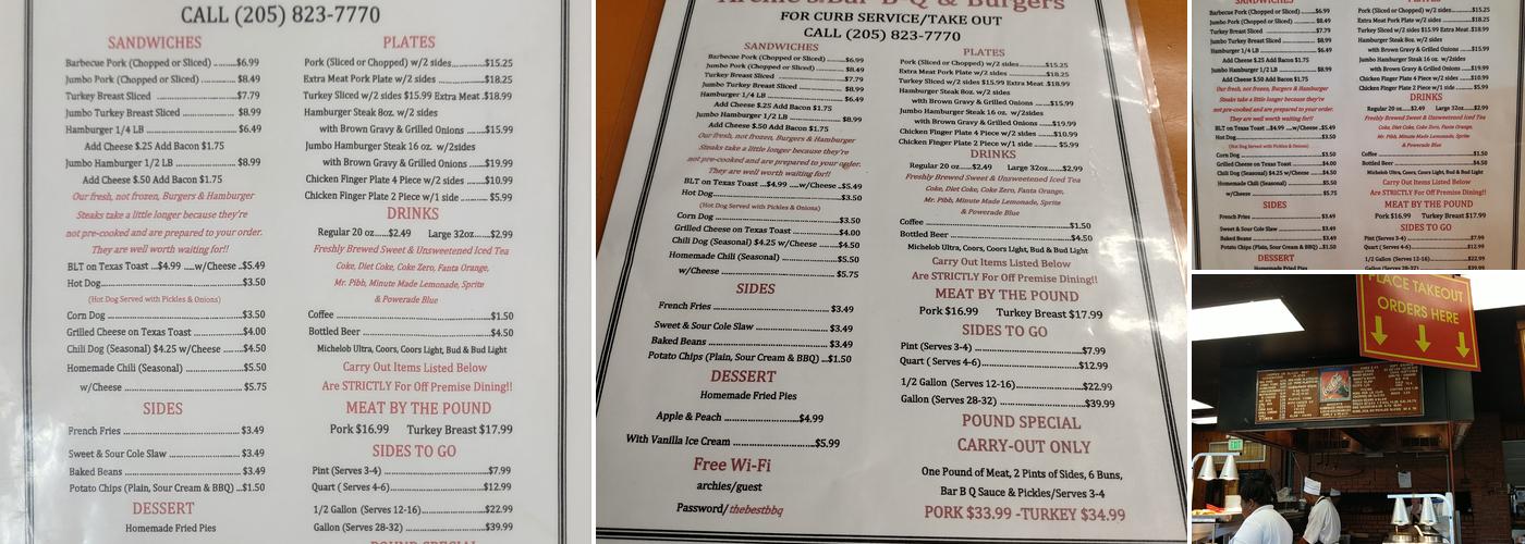 Archie's Bar-B-Q & Burgers Menu