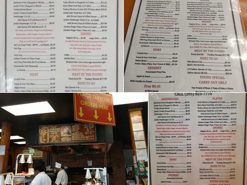 Archie's Bar-B-Q & Burgers Menu