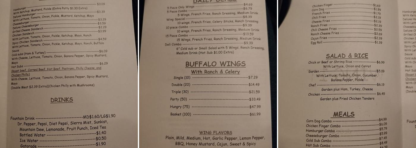 Wing It Menu