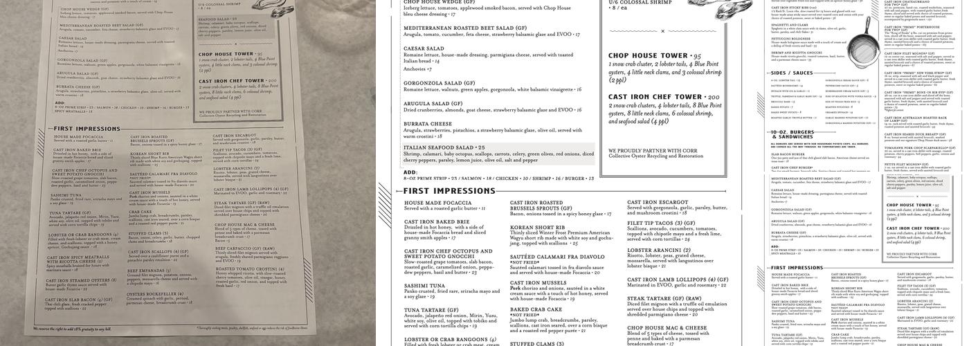 Cast Iron Chef Chop House & Oyster Bar Menu