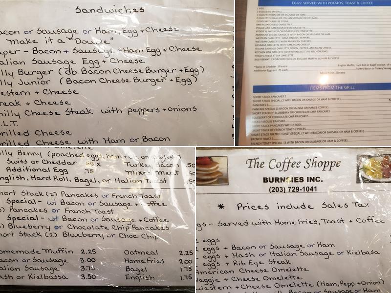 The Coffee Shoppe [“Burnsie's”] Menu
