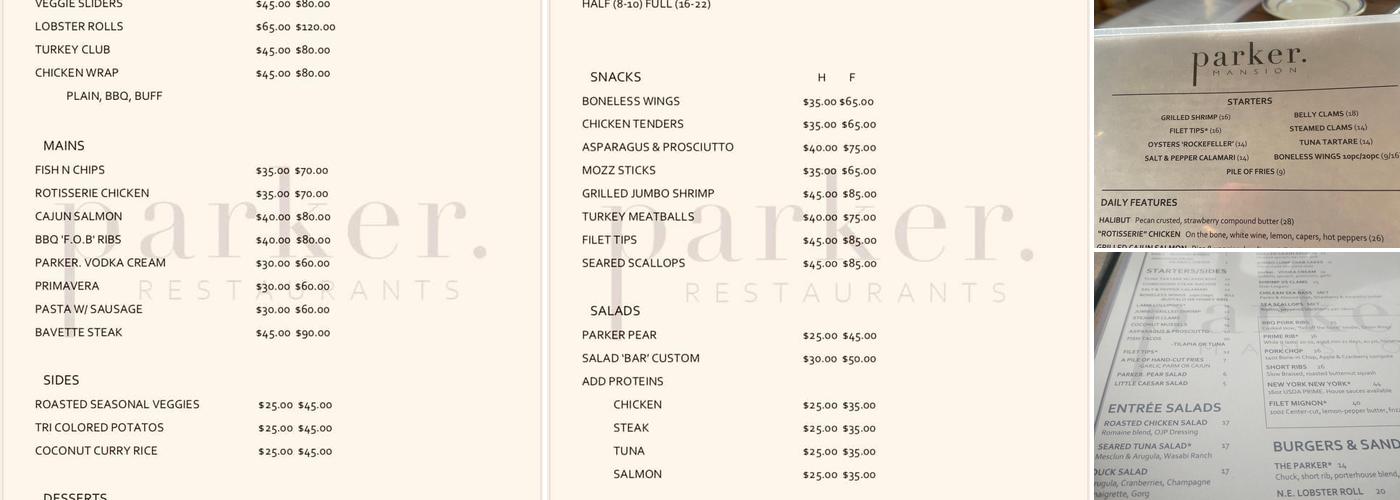 parker. Mansion Menu