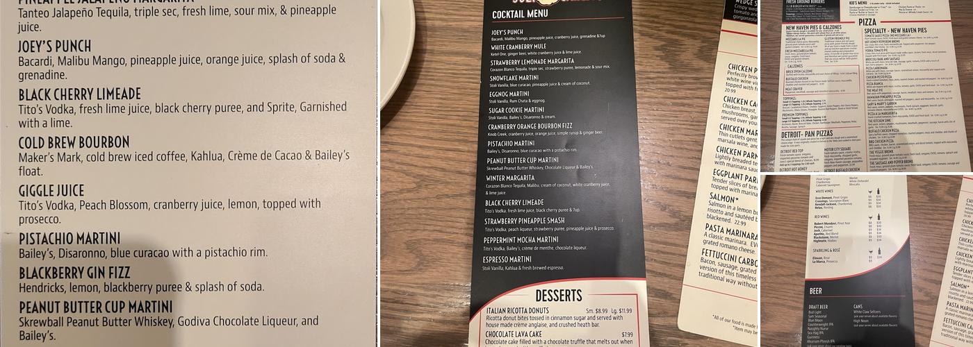 Joey Garlics Manchester Menu