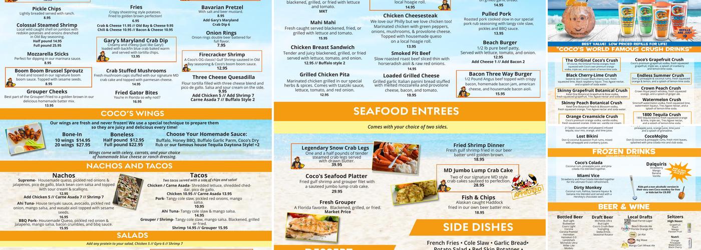 Coco's Crush Bar Original Menu