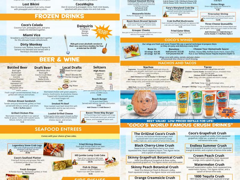 Coco's Crush Bar Original Menu