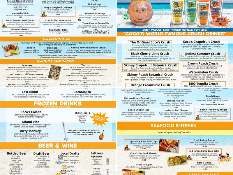 Coco's Crush Bar Original Menu