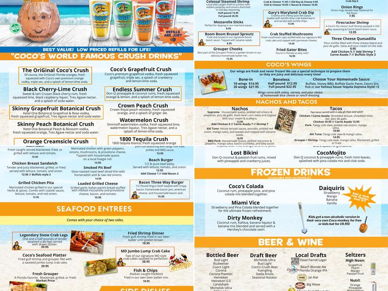 Coco's Crush Bar Original Menu