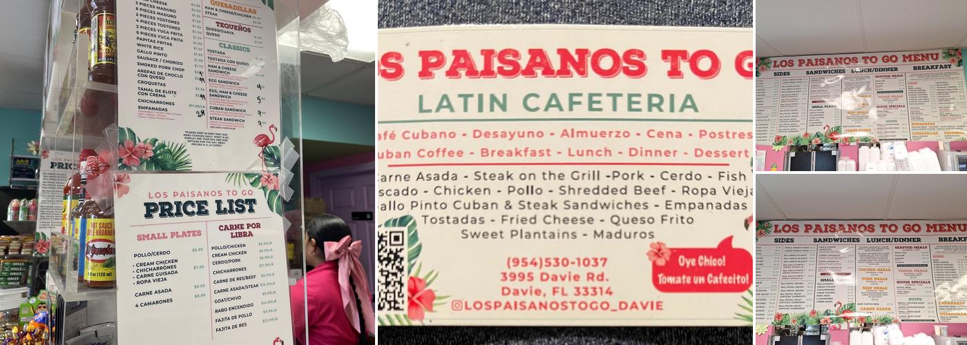 Los Paisanos To Go Latin Cafeteria Menu