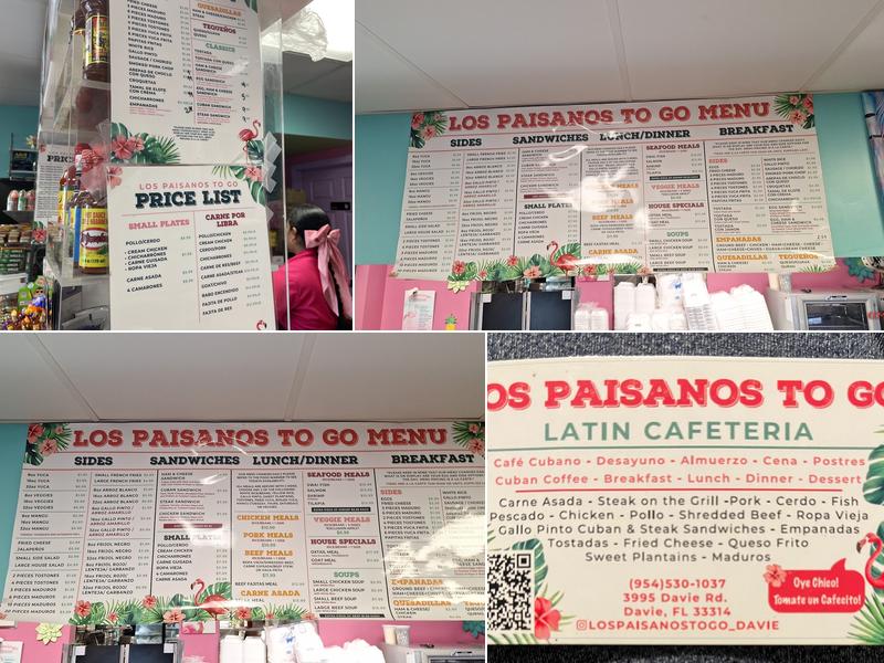 Los Paisanos To Go Latin Cafeteria Menu