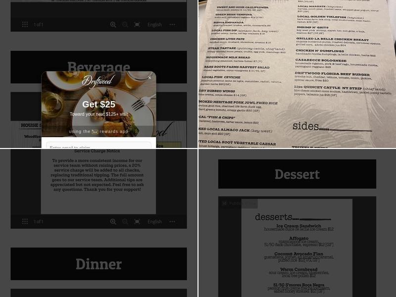 Driftwood Menu