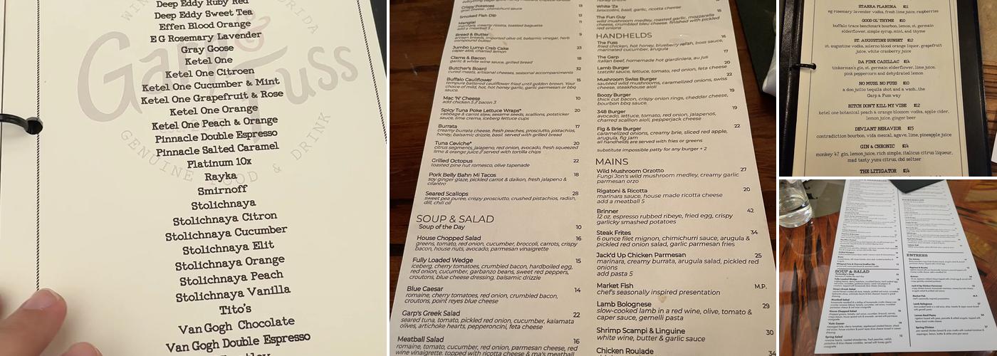 Garp & Fuss Menu