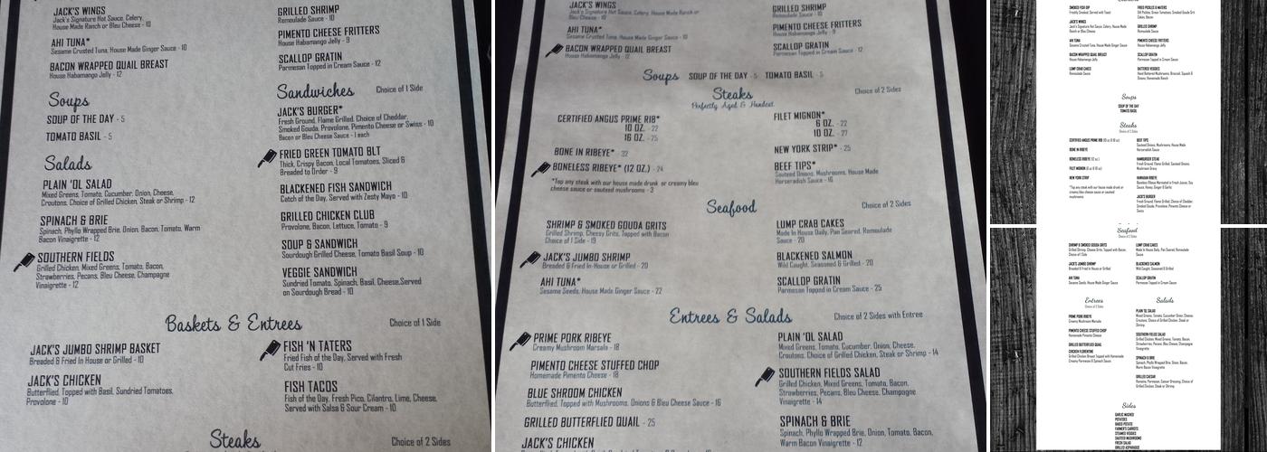 Jacks Chophouse Menu