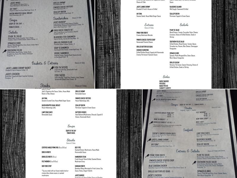 Jacks Chophouse Menu