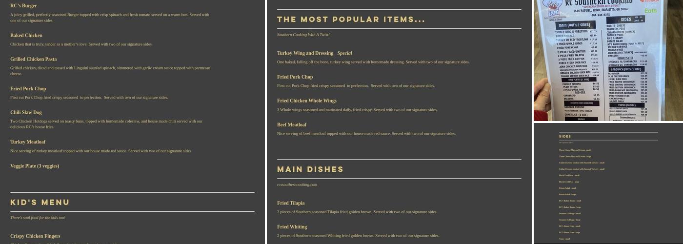 R C's Southern Cooking Menu