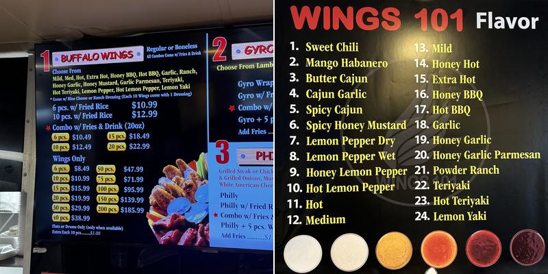 Wings 101 Menu