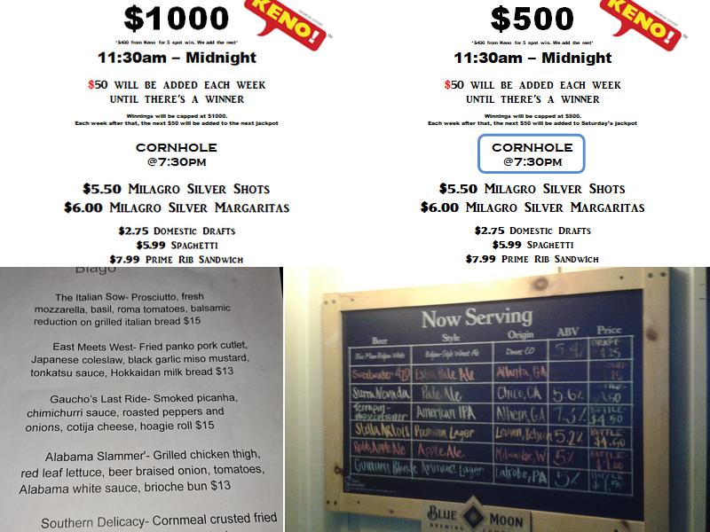 Red and Terry's Timbers Menu