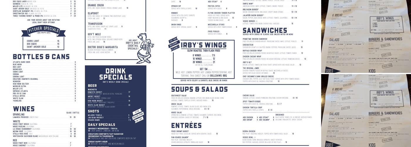 Irby's Tavern Menu