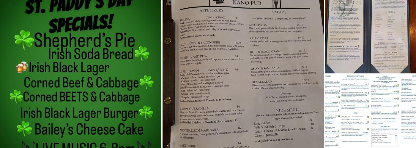 Cloud 9 Brewery Menu