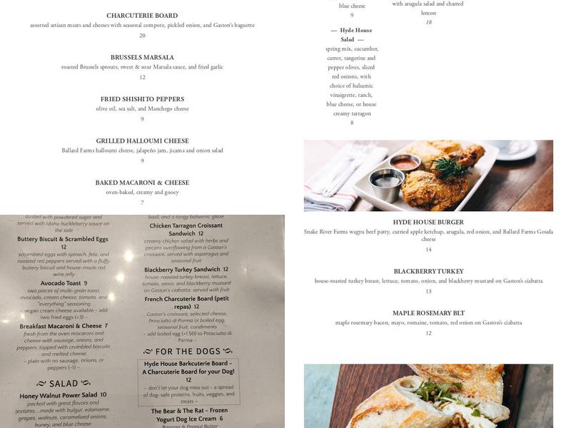 The Hyde House - in Hyde Park Menu